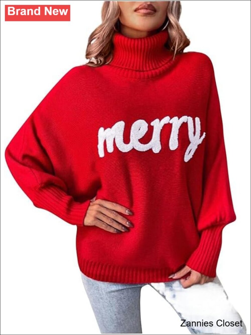 ✨ Oversized Turtleneck Batwing Sleeve Christmas Pullover Sweater